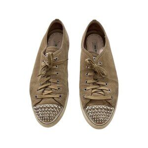 Miu Miu tan suede studded point sneakers size 41